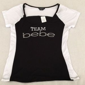 Bebe black & white shirt top logo Team Bebe Small